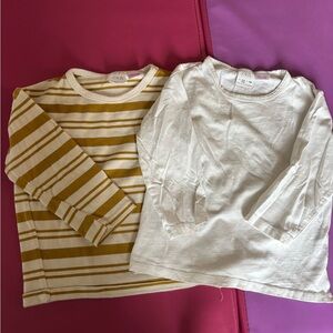 Zara Kids Long Sleeve Striped Mustard & White Tee Set